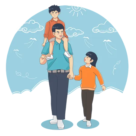 Father with his kids  Illustration