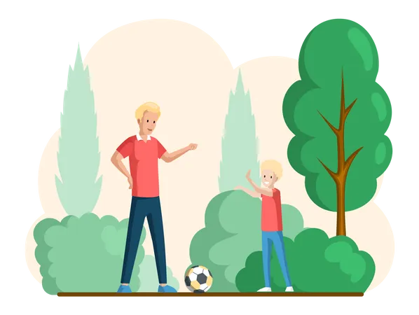 Father with his little son playing football Illustration