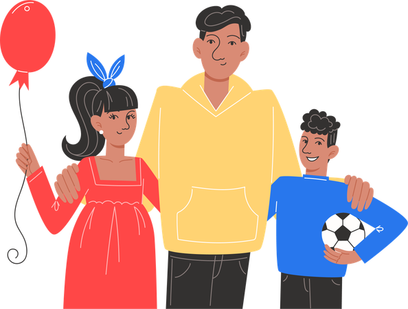 Father with his two children  Illustration