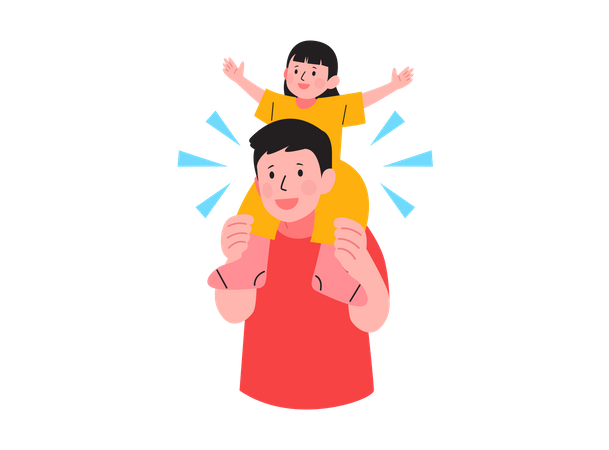 Father with kid on his shoulder Illustration