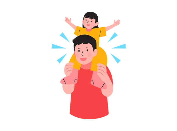 Father with kid on his shoulder  Illustration