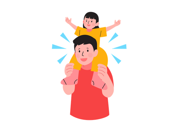 Father with kid on his shoulder  Illustration