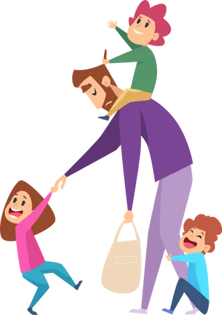 Father with kids  Illustration