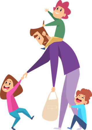 Father with kids  Illustration