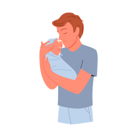 Father with new born baby  Illustration