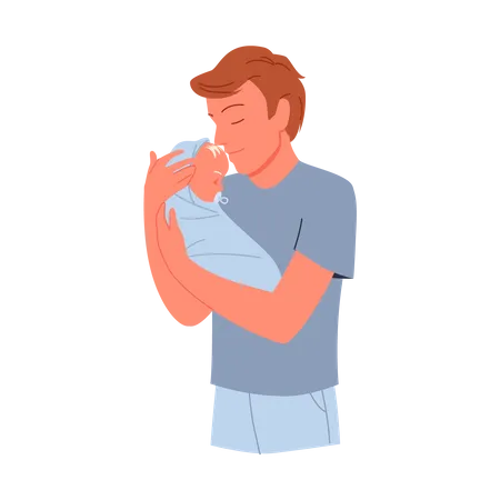 Father with new born baby  Illustration
