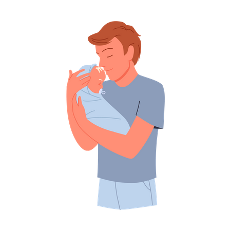 Father with new born baby  イラスト