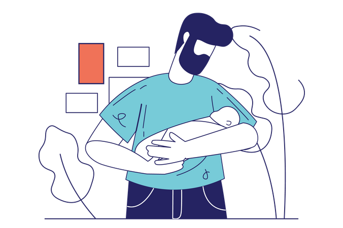 Father with newborn baby between hands Illustration
