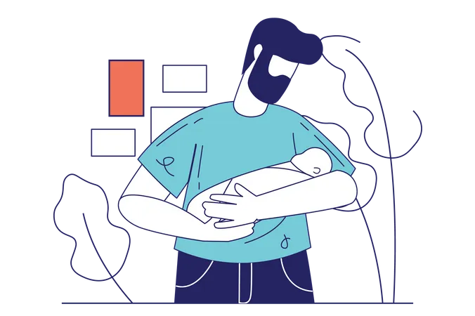 Father with newborn baby between hands  Illustration