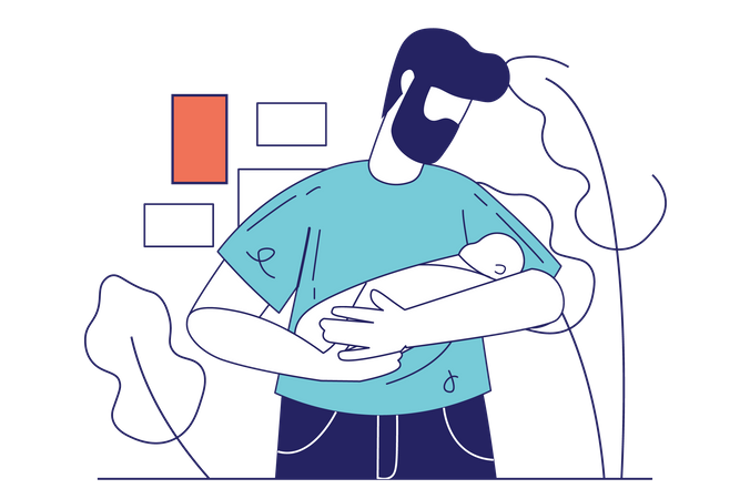 Father with newborn baby between hands  イラスト