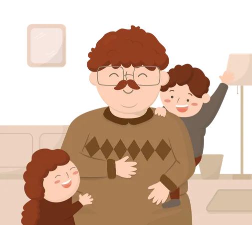 Father with son and daughter on Father's Day at home Illustration