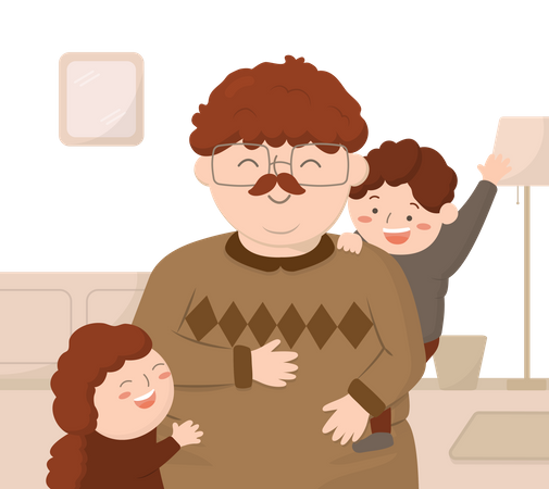 Father with son and daughter on Father's Day at home  Illustration