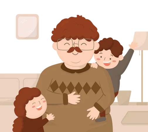 Father with son and daughter on Father's Day at home  Illustration