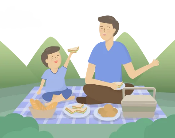 Father with son go outdoor trip on fathers day  Illustration