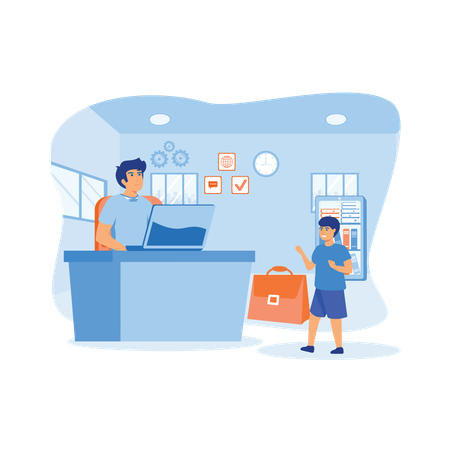 Father works from home while playing with son  Illustration