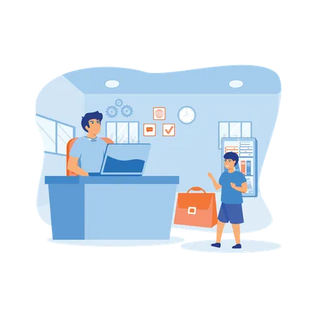 Father works from home while playing with son  Illustration
