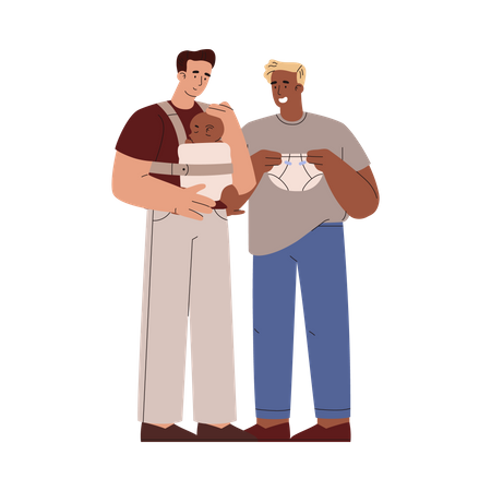 Fathers hold the newborn baby in sling  Illustration
