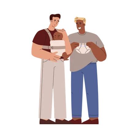 Fathers hold the newborn baby in sling  Illustration