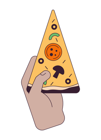 Mão segurando uma fatia de pizza  Ilustração