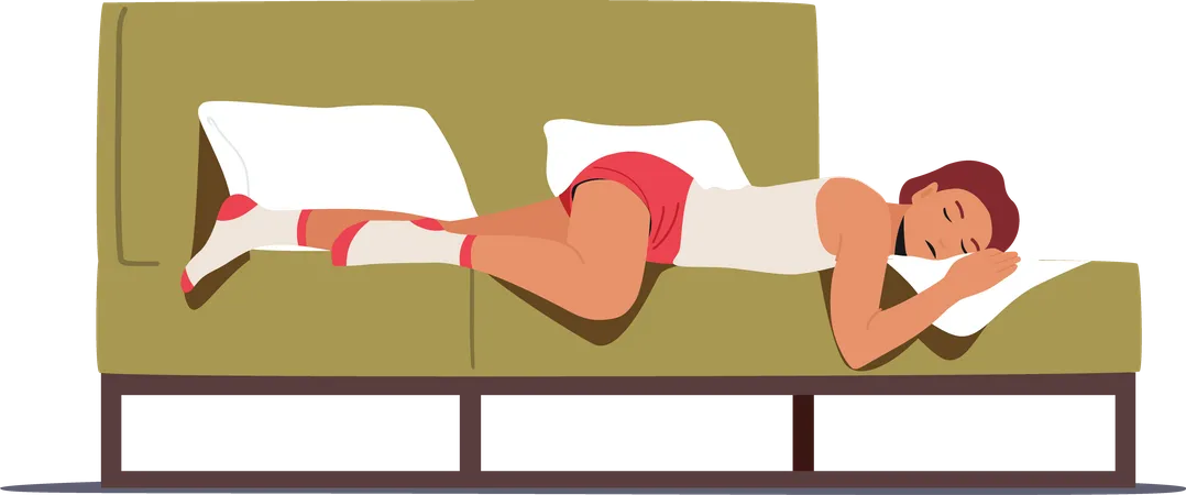 Mujer de fatiga durmiendo en el sofá  Ilustración