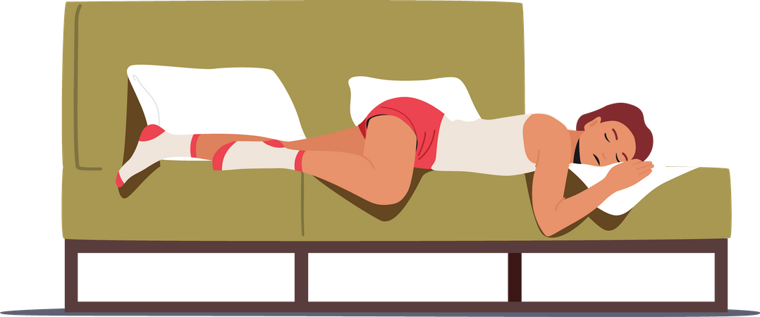 Fatigue woman sleeping on couch Illustration