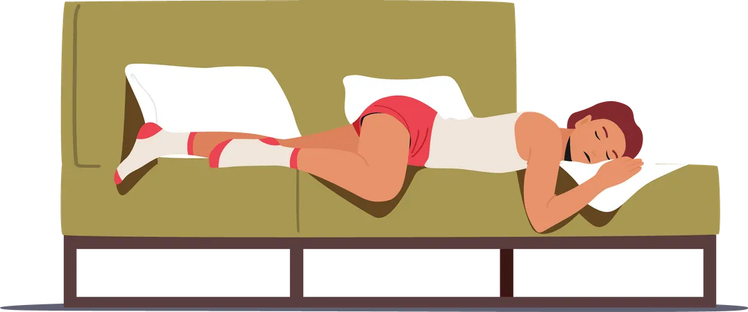 Fatigue woman sleeping on couch  Illustration