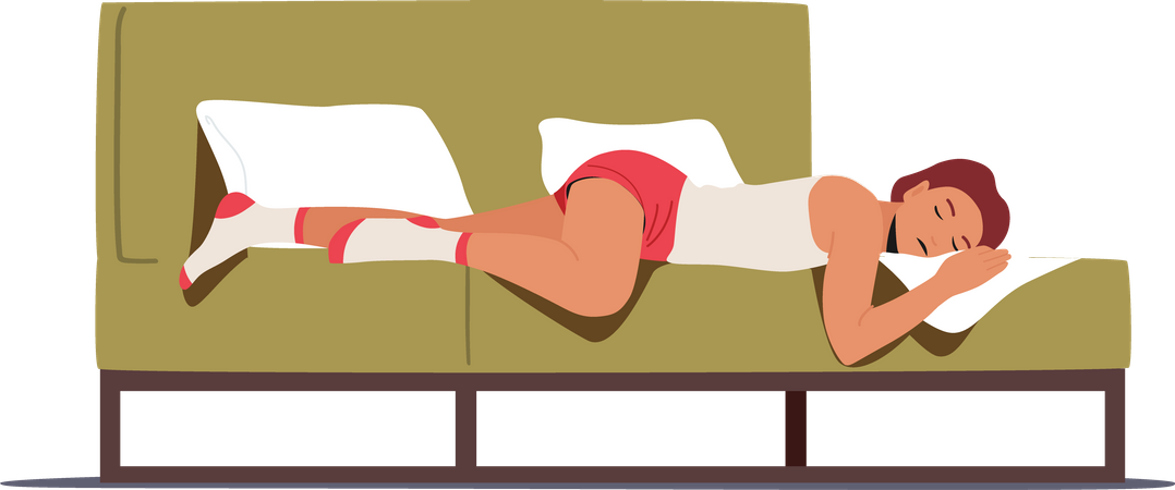 Fatigue woman sleeping on couch  Illustration
