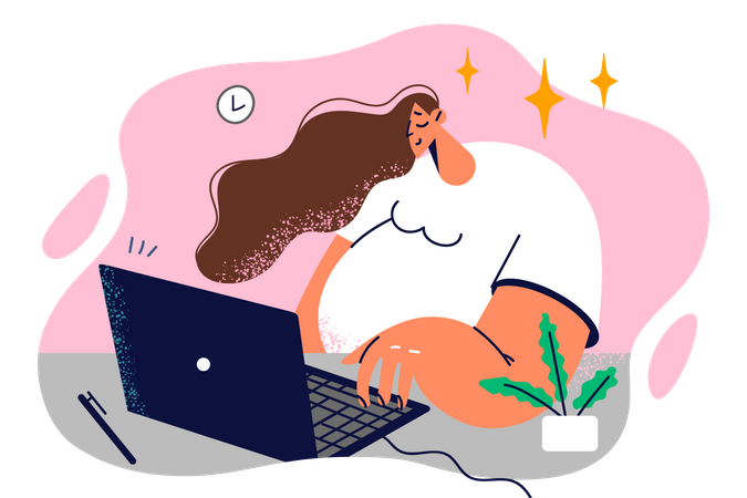 Fatty girl working on laptop  Illustration