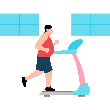Fatty man is running on a treadmill  Illustration