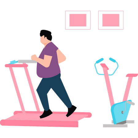 Fatty man is running on a treadmill  Illustration