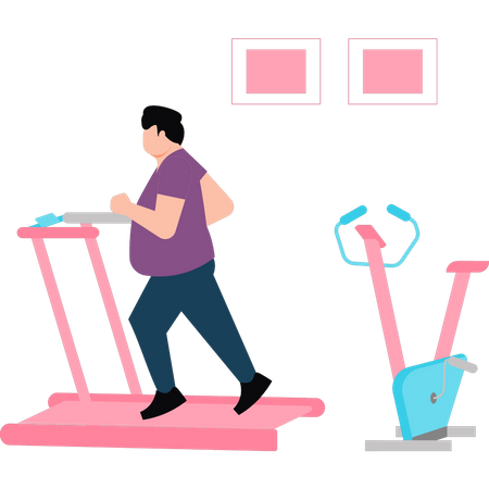 Fatty man is running on a treadmill  Illustration