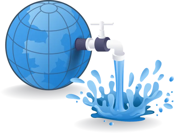Faucet releases water from the earth  Illustration