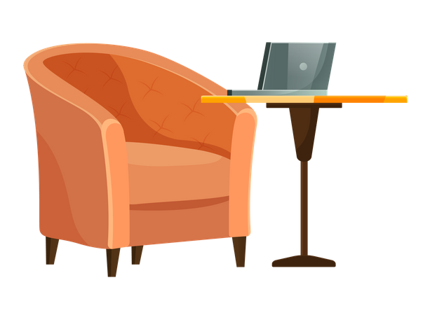 Fauteuil et table avec ordinateur portable  Illustration