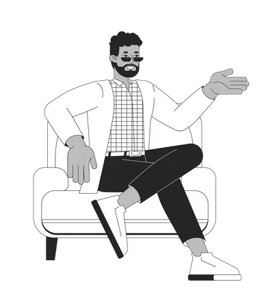 Fauteuil homme afro-américain assis confiant  Illustration