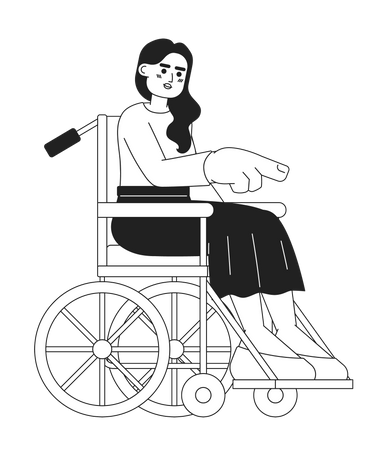 Jeune femme en fauteuil roulant pointant du doigt  Illustration