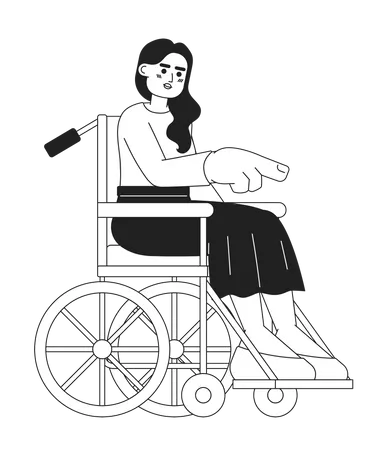 Jeune femme en fauteuil roulant pointant du doigt  Illustration