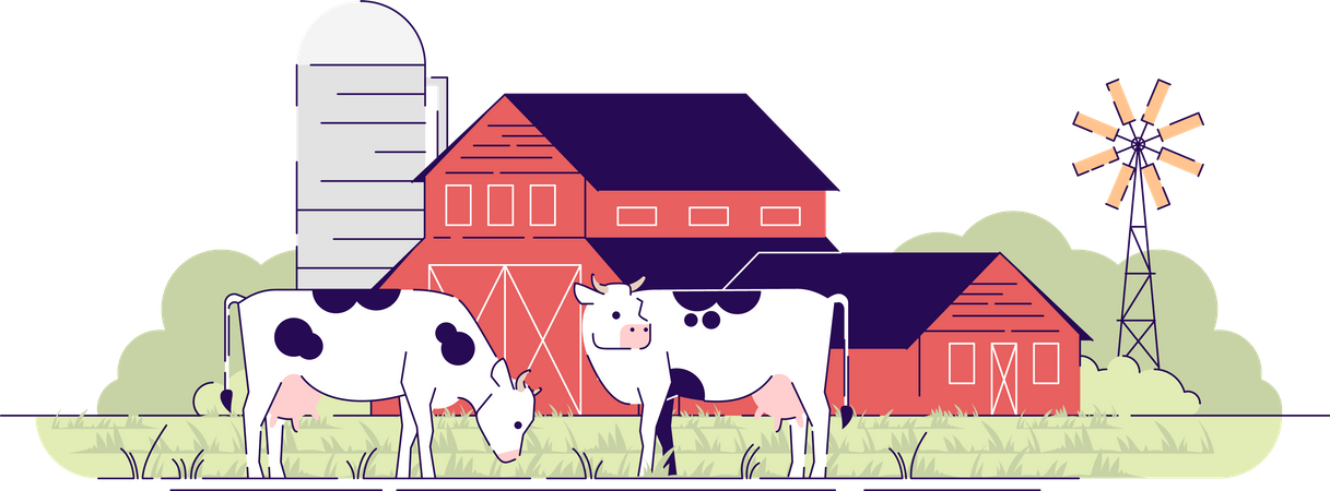 Fazenda de gado leiteiro  Ilustração