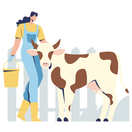 Fazendeira com Vaca  Ilustração