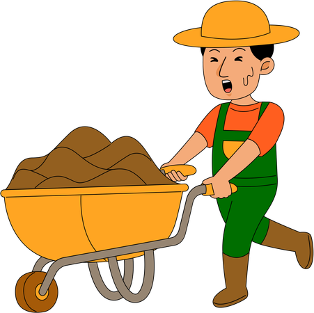 Fazendeiro carregando carroça de areia  Ilustração