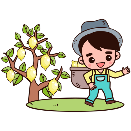 Fazendeiro coletando limão  Ilustração