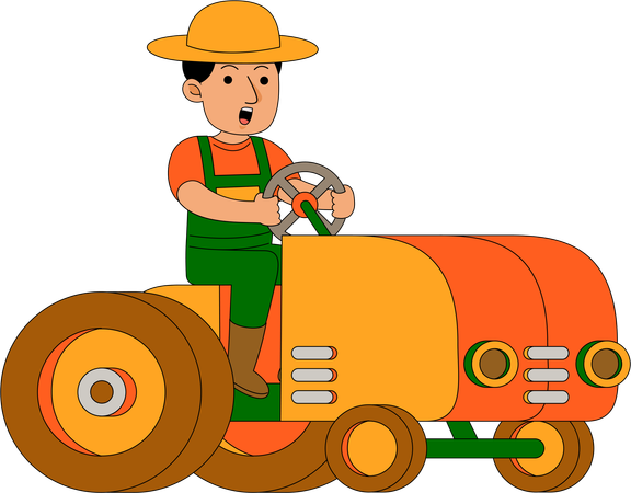 Fazendeiro dirige trator  Ilustração