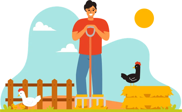 Fazendeiro e galinheiro  Ilustração
