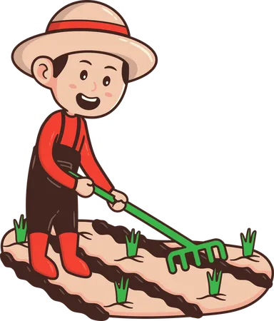 Agricultor fazendo colheita de grãos  Ilustração