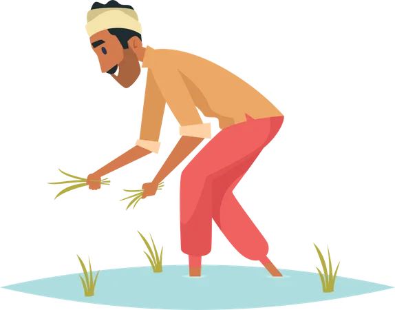 Indiano Colheitadeira Agricultor Humano Bangladesh Bufalo Personagem Ilustração