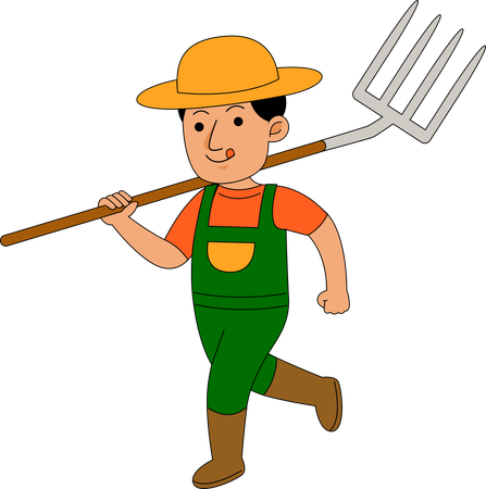 Fazendeiro segurando ancinho  Ilustração