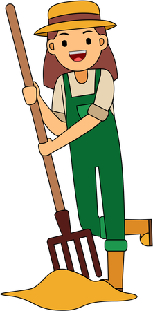 Fazendeiro segurando ancinho de areia  Ilustração