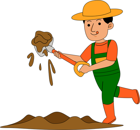 Fazendeiro segurando ancinho de areia  Ilustração