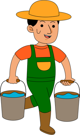 Fazendeiro segurando balde de água  Ilustração
