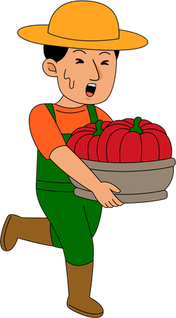 Agricultor segurando cesta de frutas  Ilustração