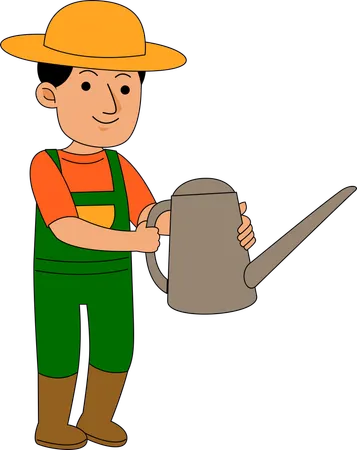 Agricultor segurando lata de água  Ilustração